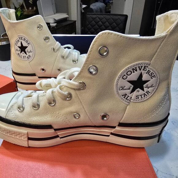 Converse Unisex Chuck 70 Hi Plus Sneaker Shoe Egret/Black/Egret US Womens Size 7 - Picture 1 of 14